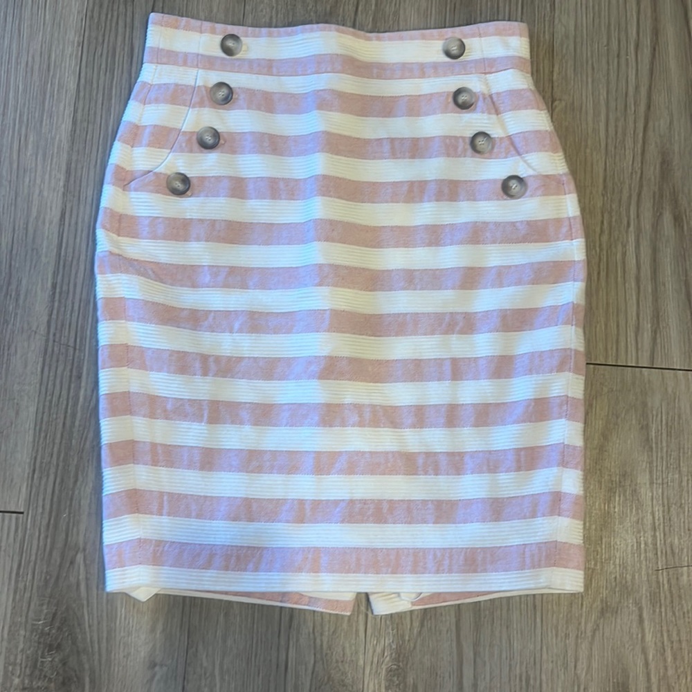 LOFT Pink and White Stripped Pencil Skirt. Size 2